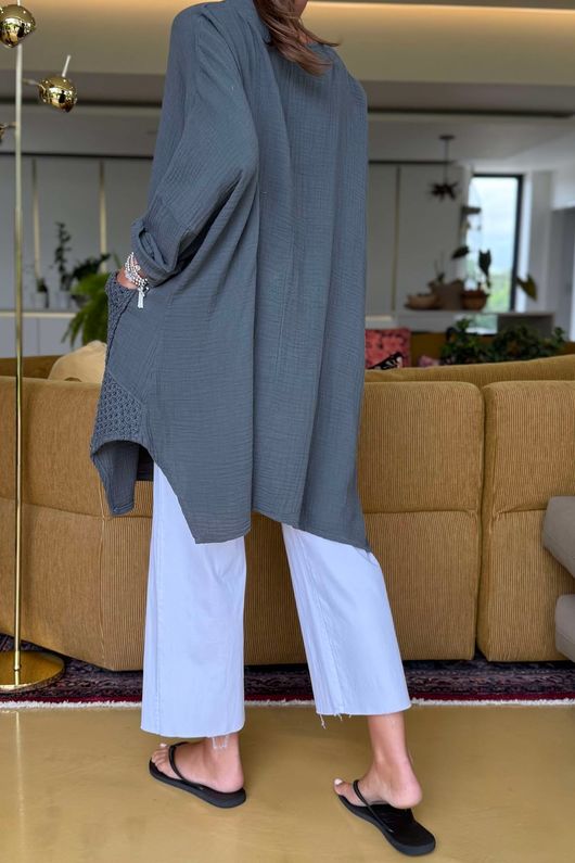 Made in Italy Paulo Pillow Cotton Honeycomb Parachute Tunic Graphite